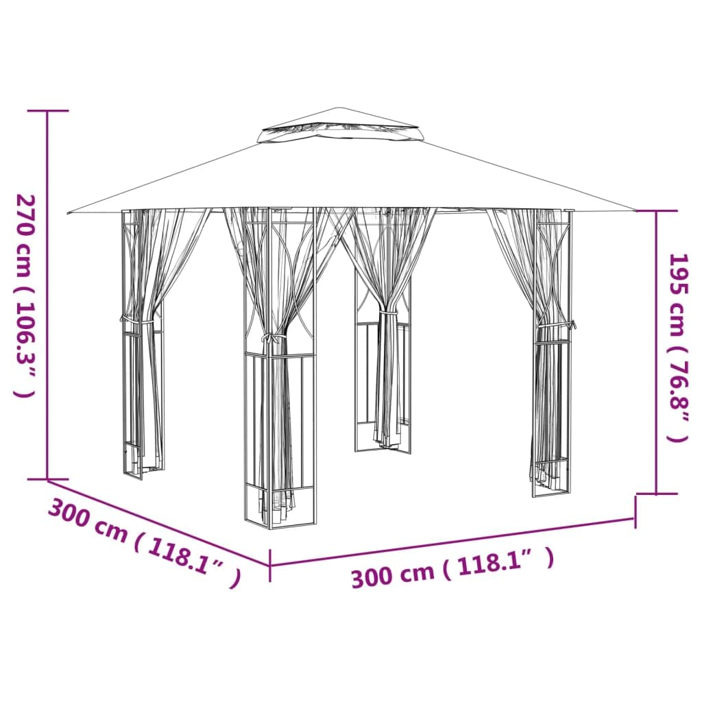 Steel Gazebo with Mesh Sidewalls Double-Tiered Roof M262264