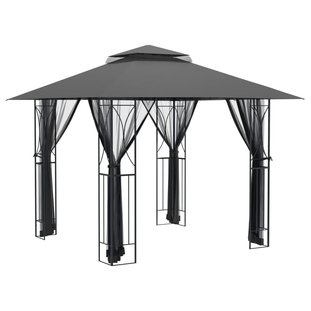Steel Gazebo with Mesh Sidewalls Double-Tiered Roof M262264