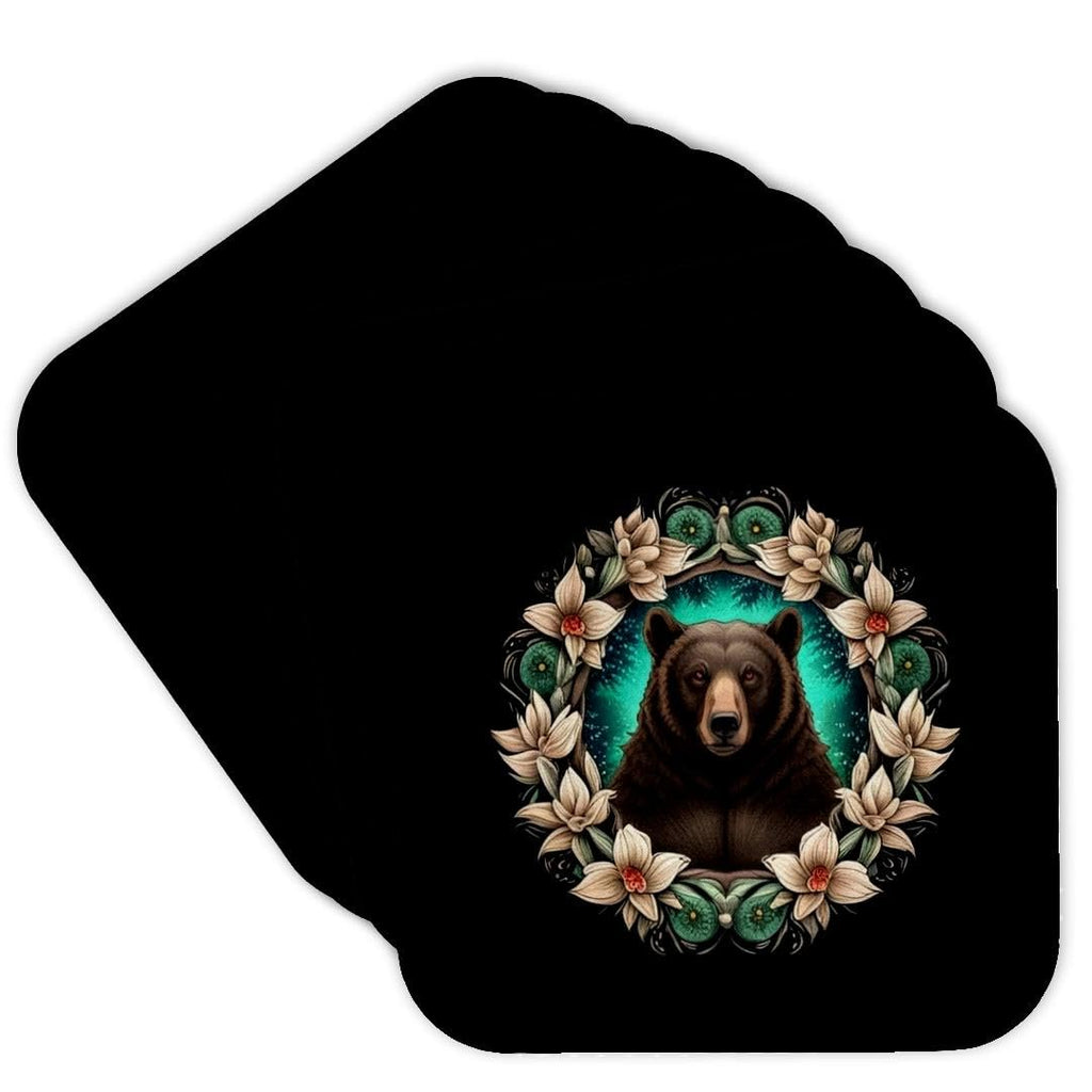 Black Bear Yucca Flower Tattoo Set of 8 Coasters D323