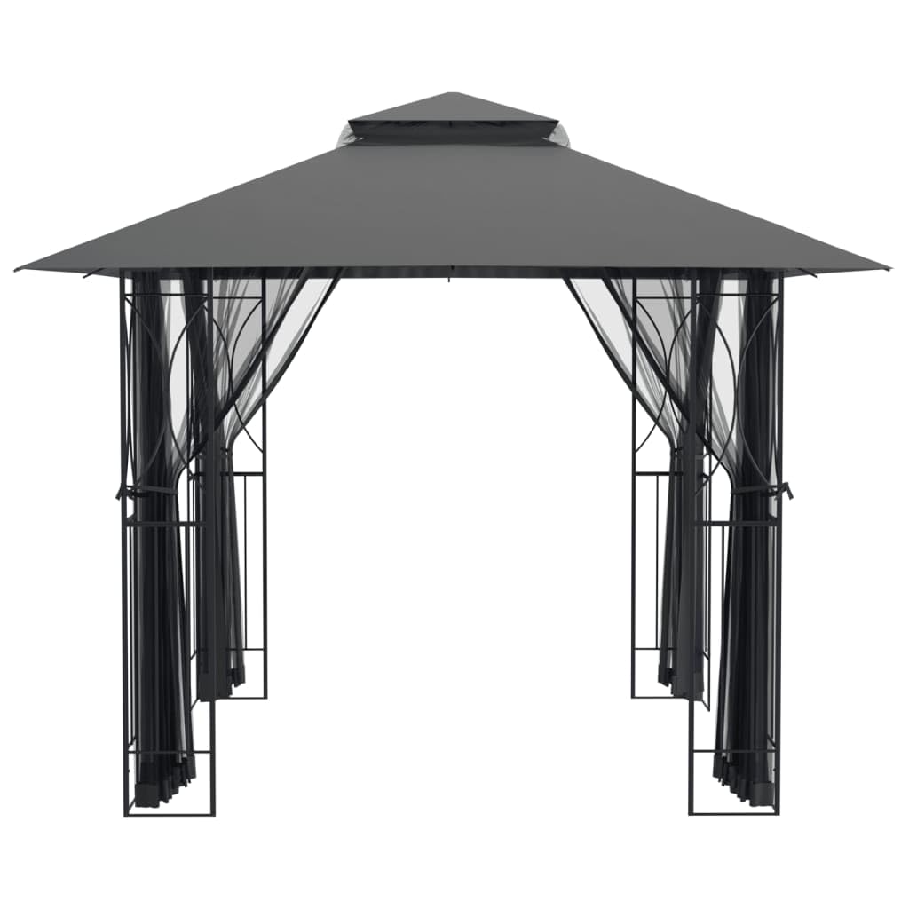 Steel Gazebo with Mesh Sidewalls Double-Tiered Roof M262264
