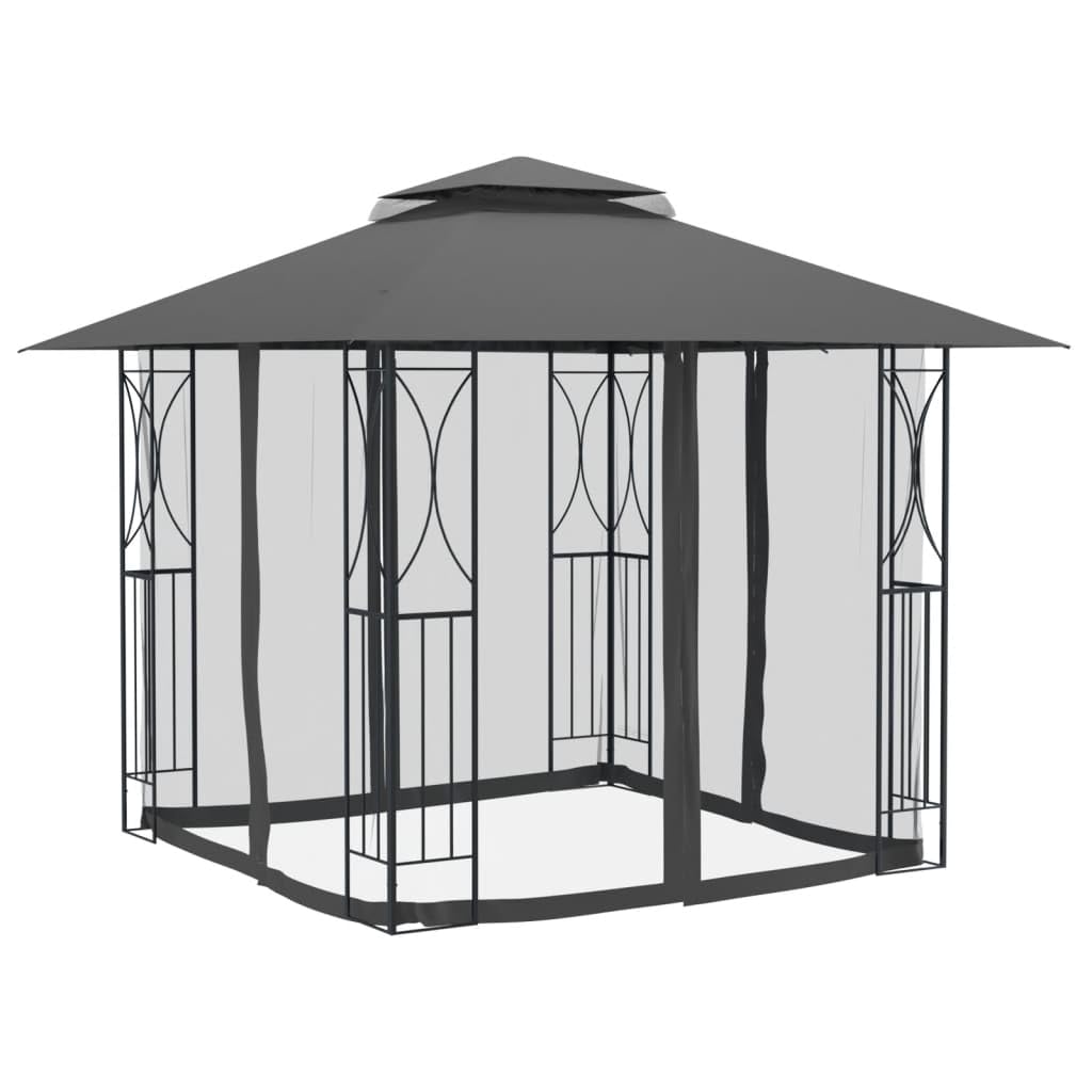 Steel Gazebo with Mesh Sidewalls Double-Tiered Roof M262264