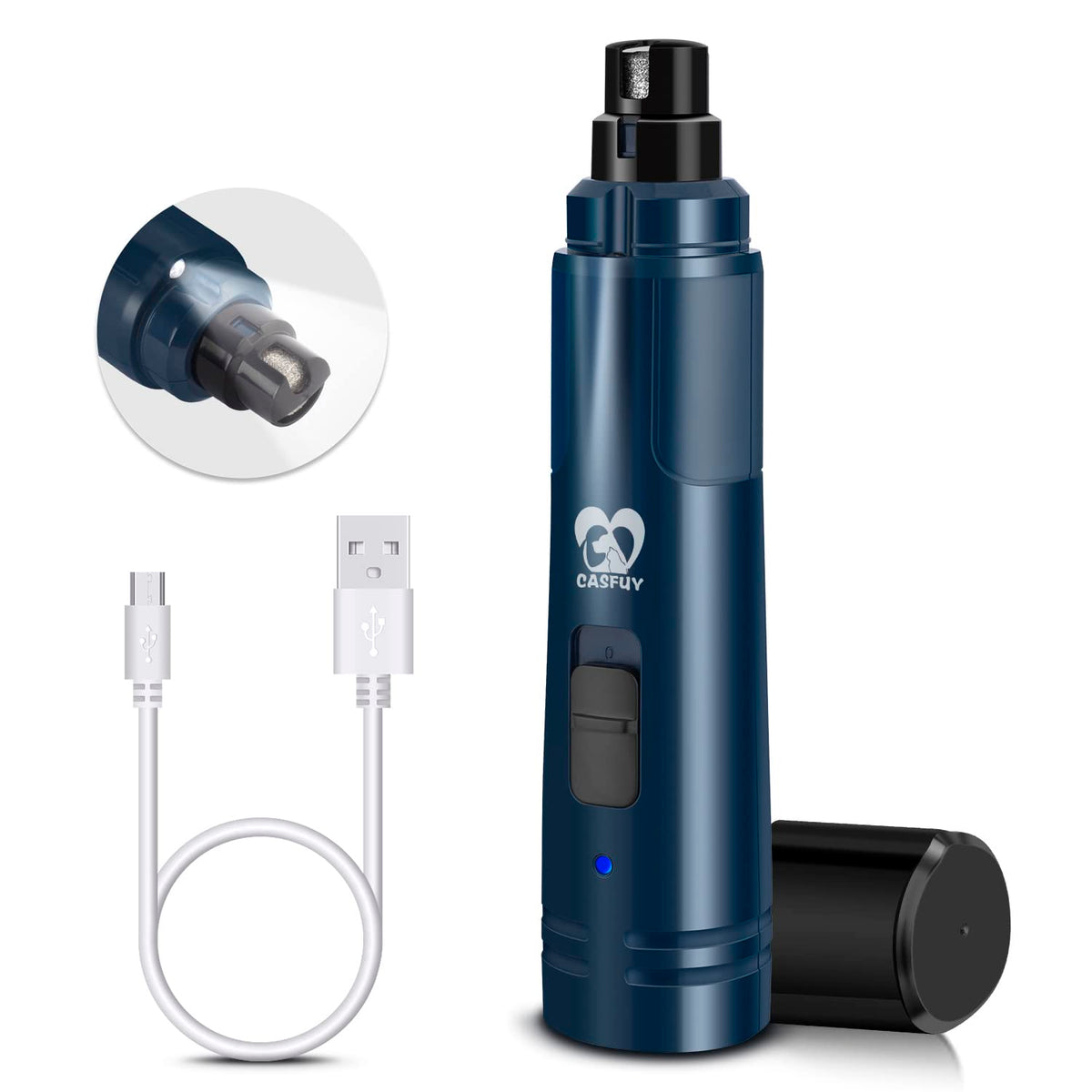 Dog Nail Grinder with LED Light 2-Speed Electric Pet Nail Trimmer Dark Blue J39658