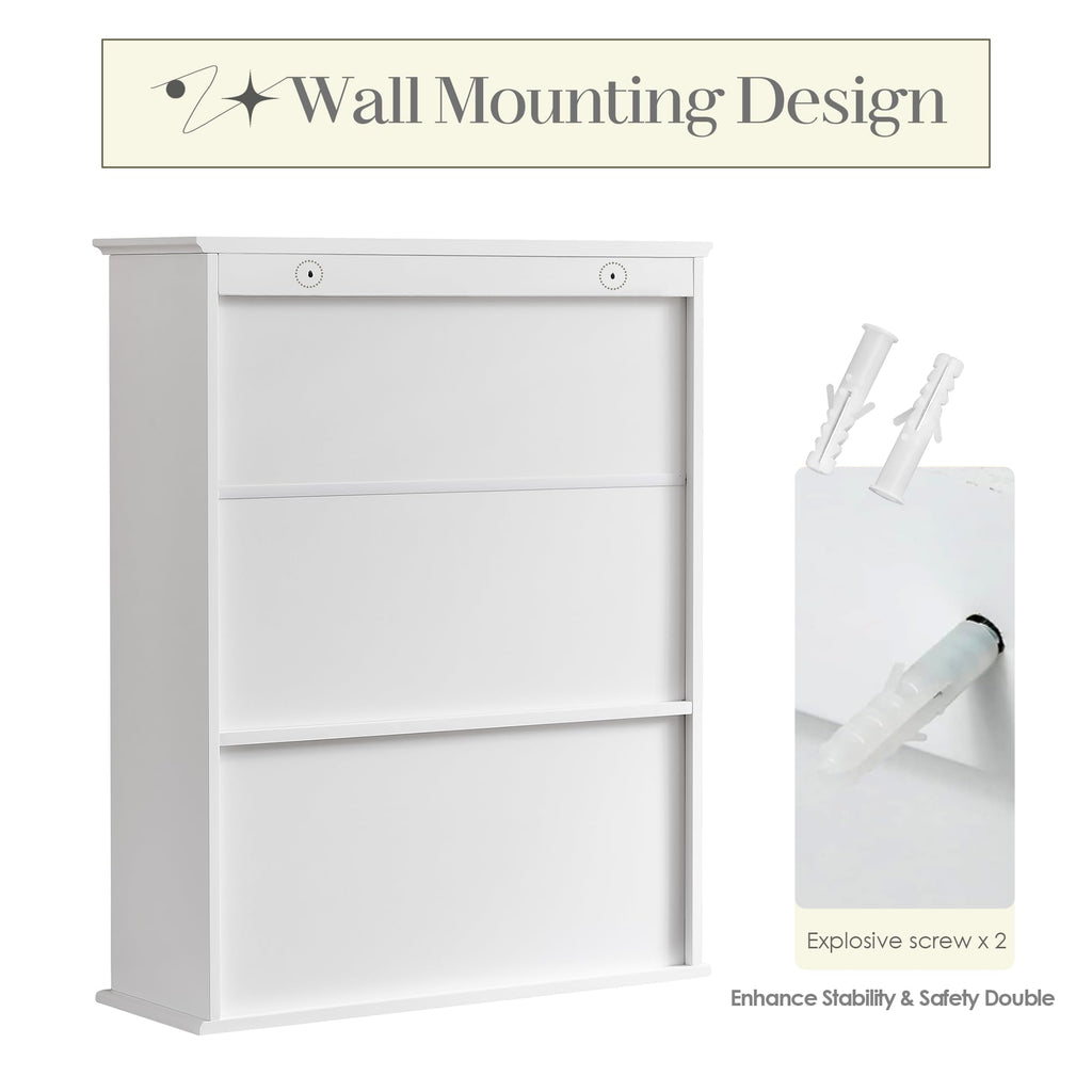 White 30" x 24" Wall Mounted Bathroom Cabinet with Adjustable Shelves A3891