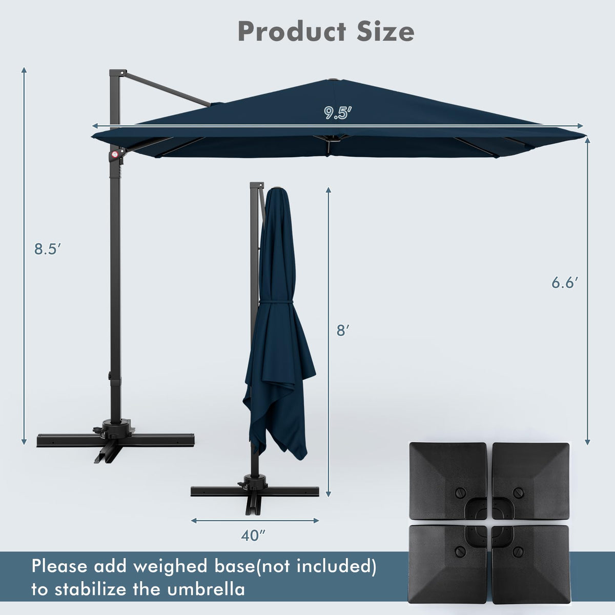 9.5 FT Square Cantilever Patio Umbrella with Cross Base T1792