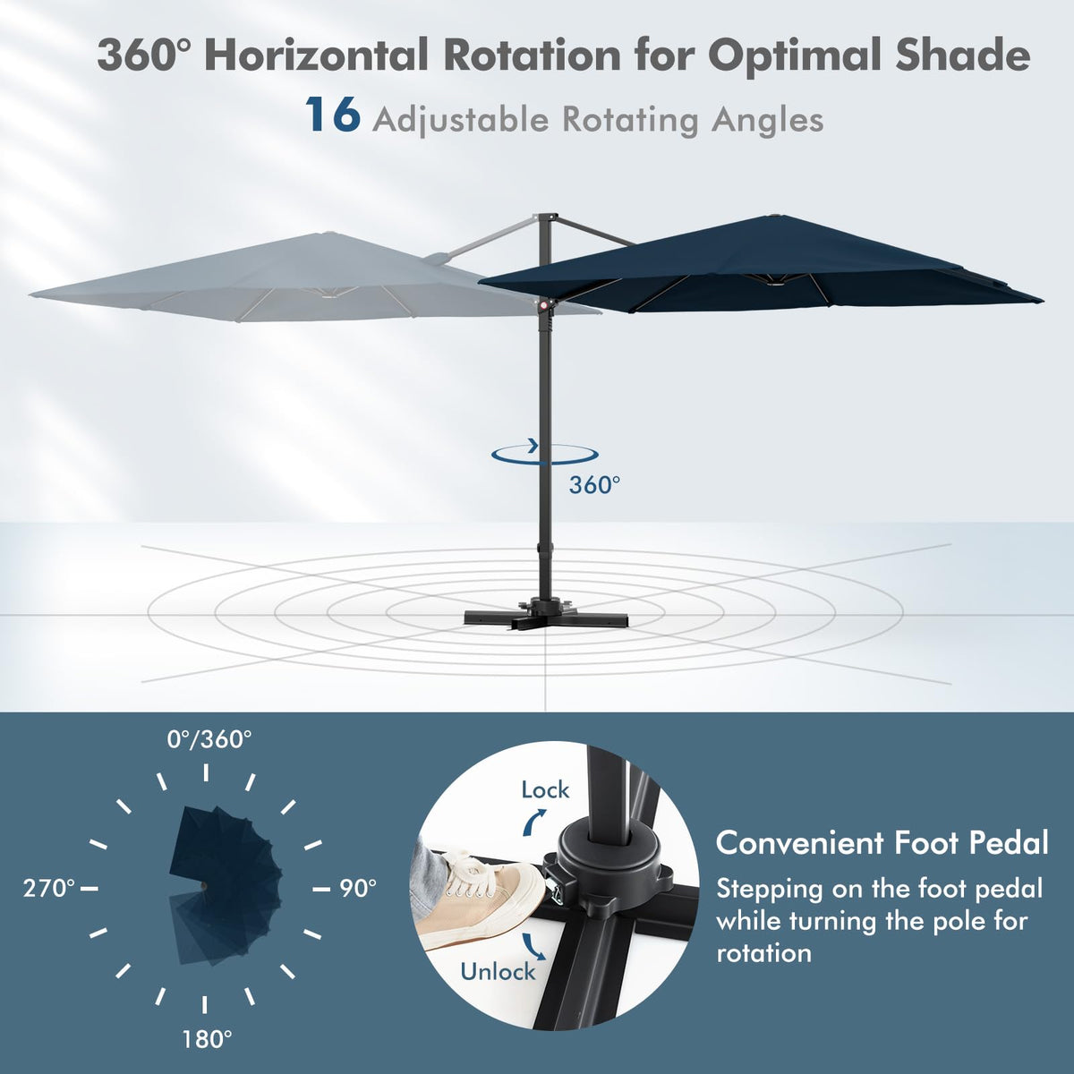 9.5 FT Square Cantilever Patio Umbrella with Cross Base T1792