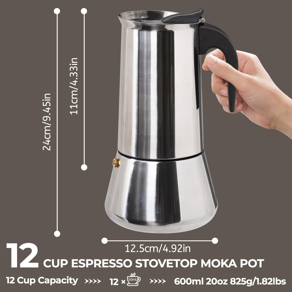 12 Cup Stainless Steel Moka Pot Q498