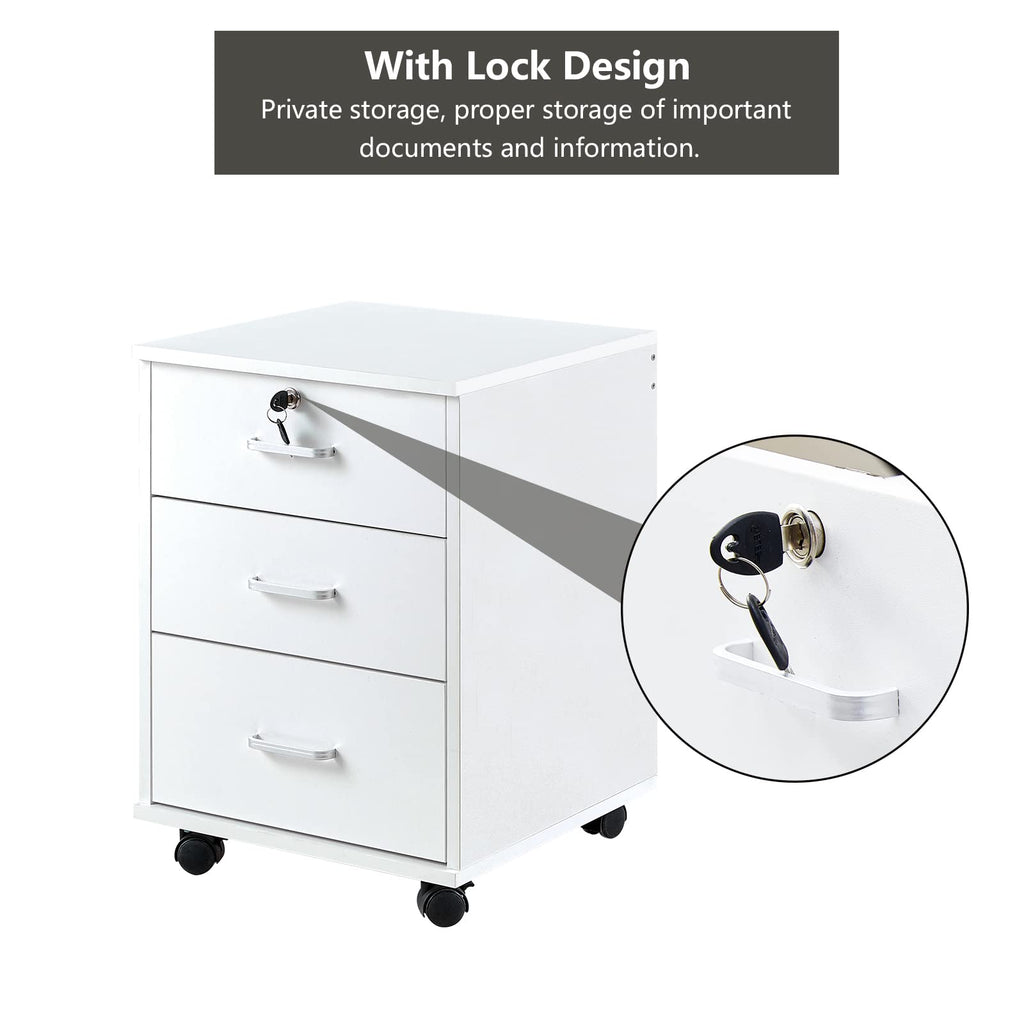 White 3 Drawer Rolling Wood File Cabinet K469817
