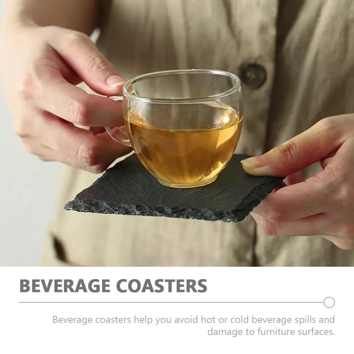Black Natural Stone Cup Coaster Set F127172