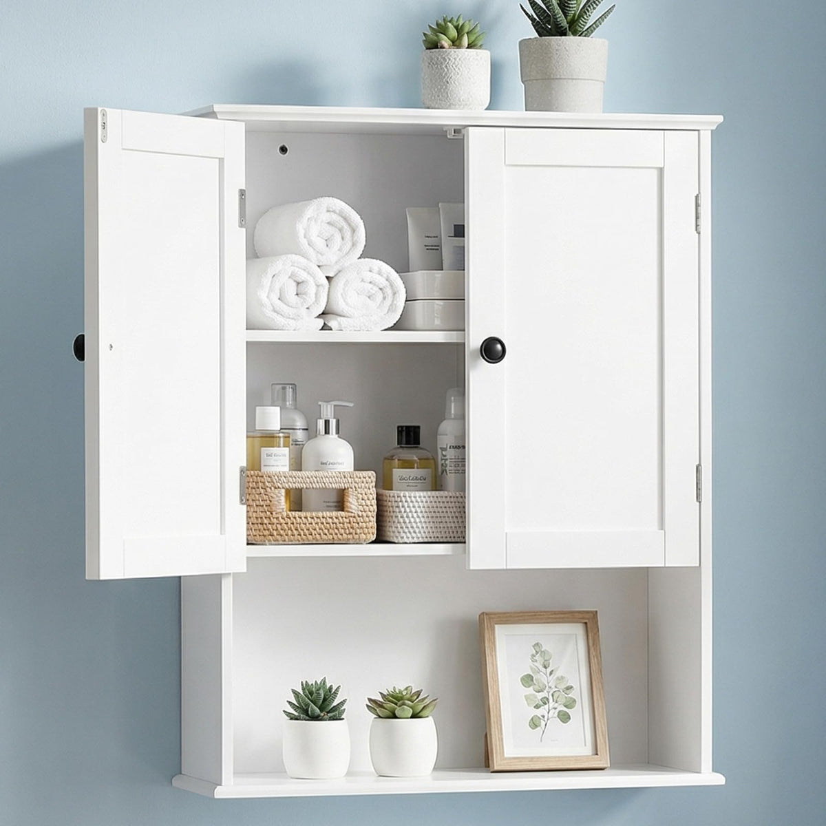 White 30" x 24" Wall Mounted Bathroom Cabinet with Adjustable Shelves A3891