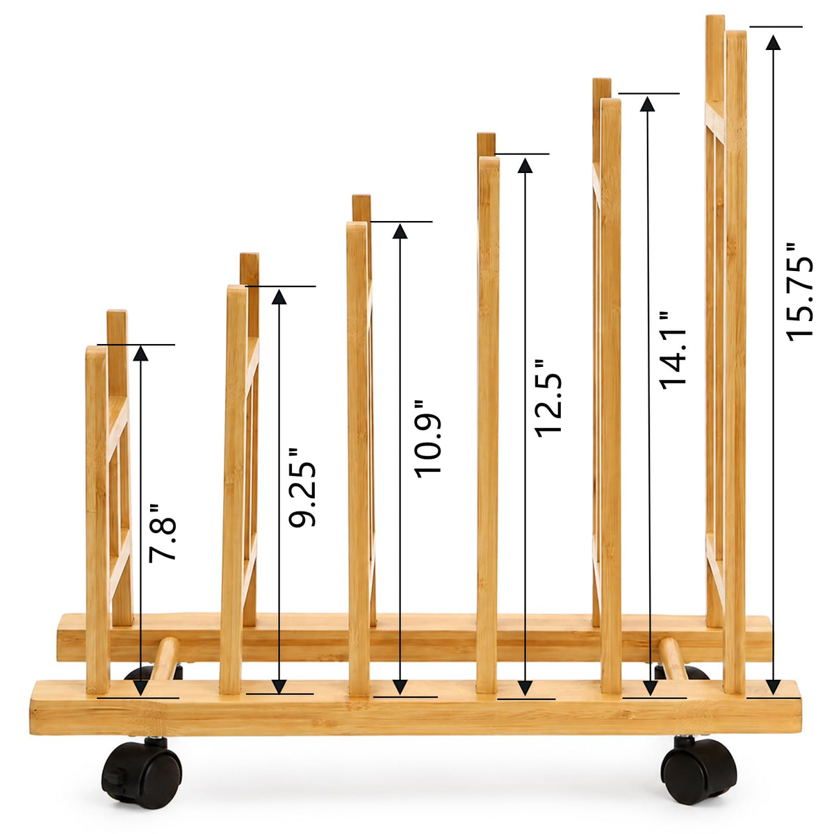 5 Slots Adjustable Bamboo Art Storage Drying Rack with Caster Wheel I97271