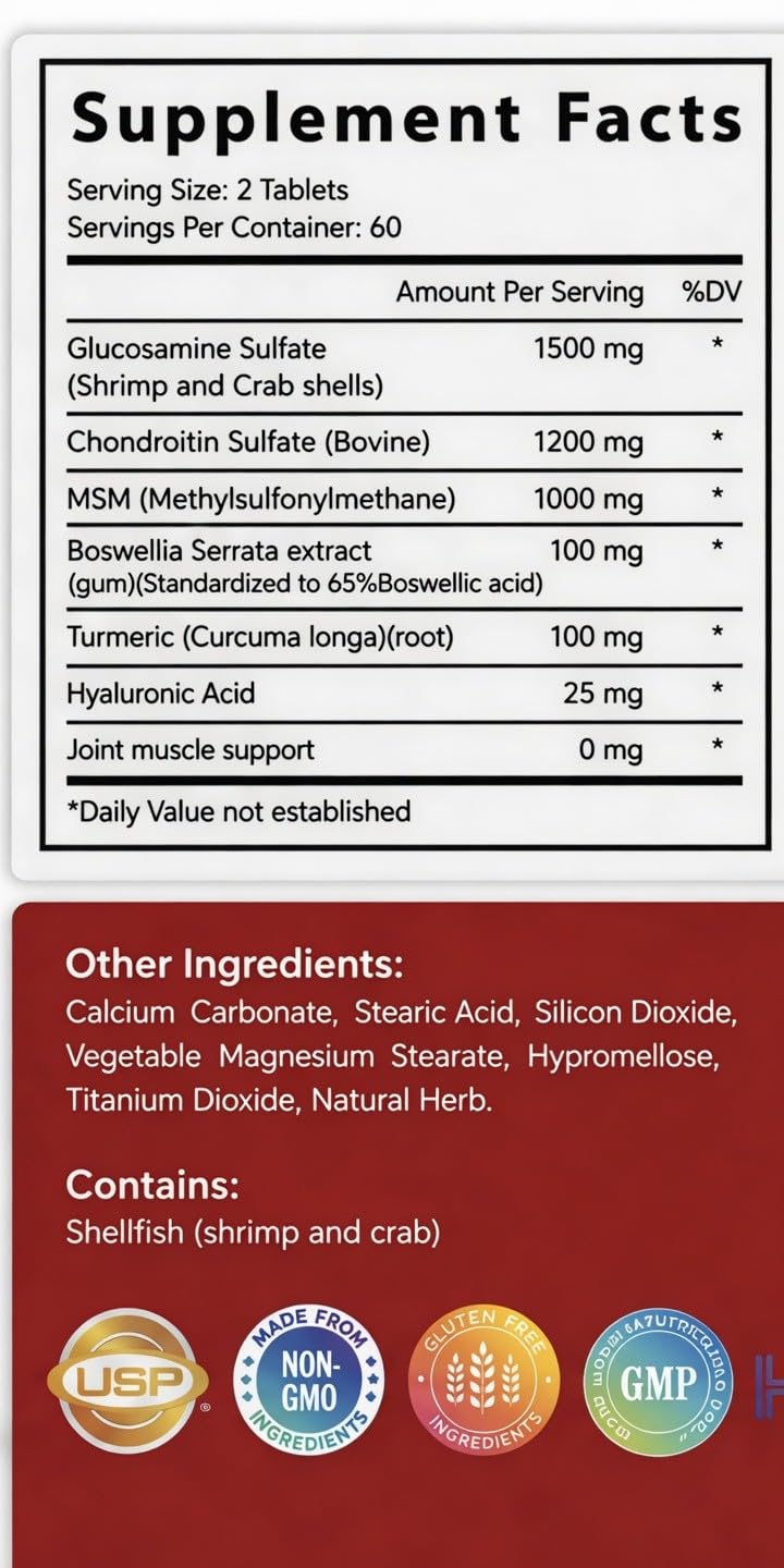 1500mg Glucosamine 1200mg Chondroitin 1000mg MSM 60 Tablets Joint Supplement E61457