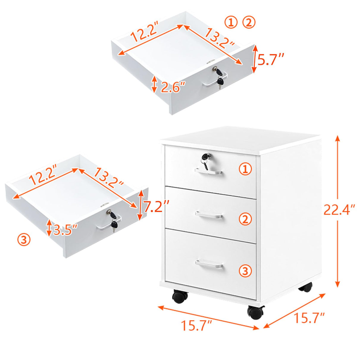 White 3 Drawer Rolling Wood File Cabinet K469817