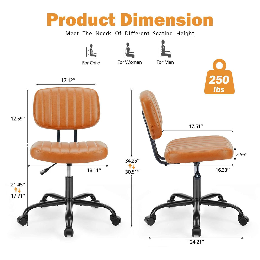 Orange Adjustable Height Swivel Rolling Office Chair U9658