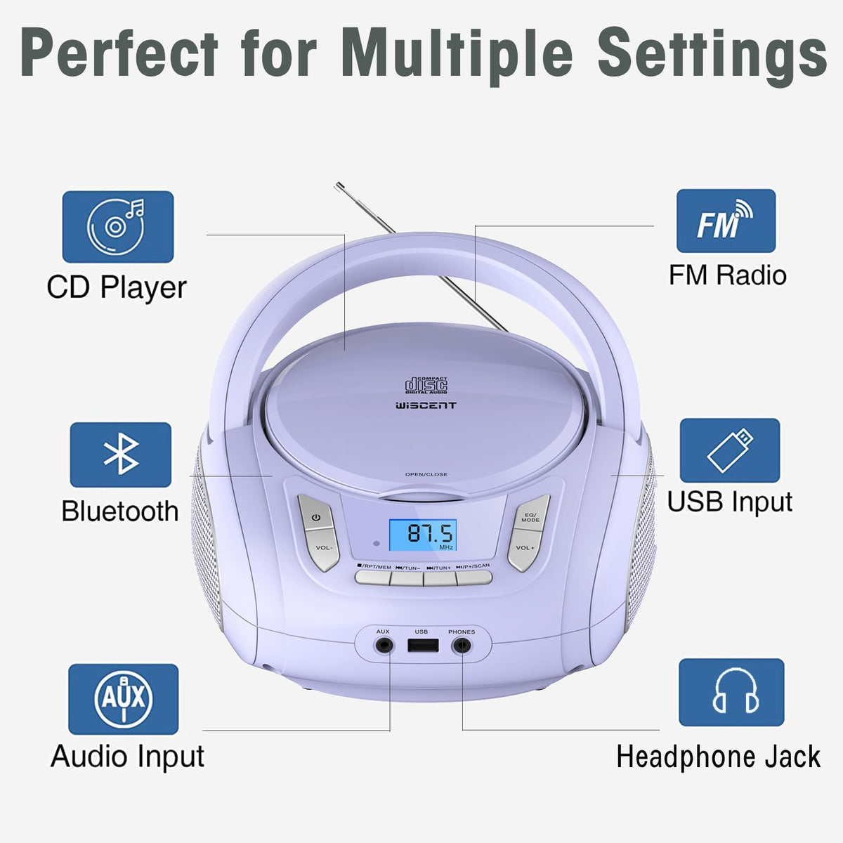 Portable CD Player with Bluetooth FM Radio USB MP3 S2947
