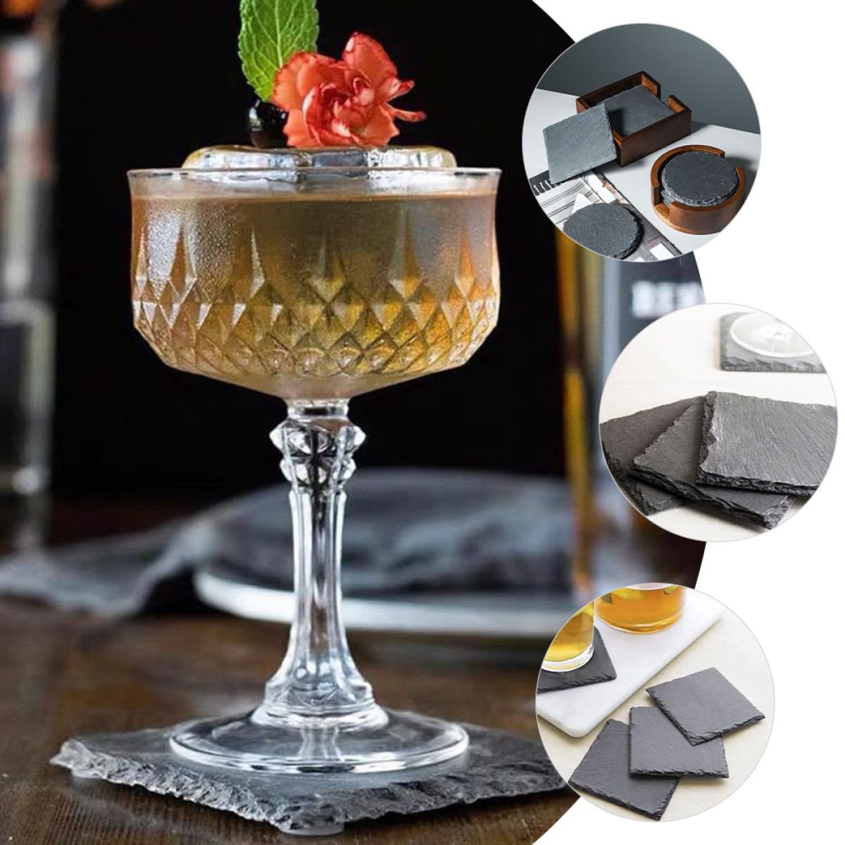 Black Natural Stone Cup Coaster Set F127172