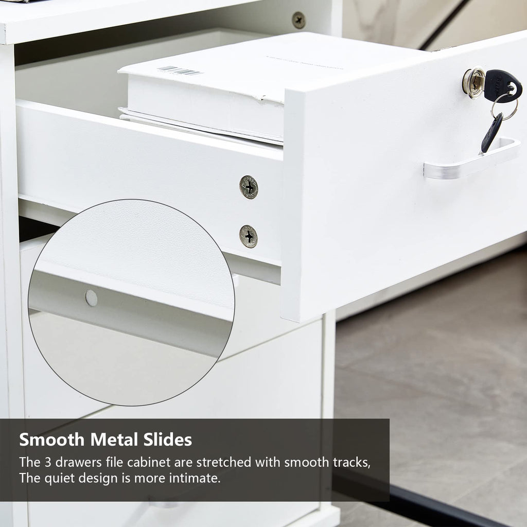 White 3 Drawer Rolling Wood File Cabinet K469817
