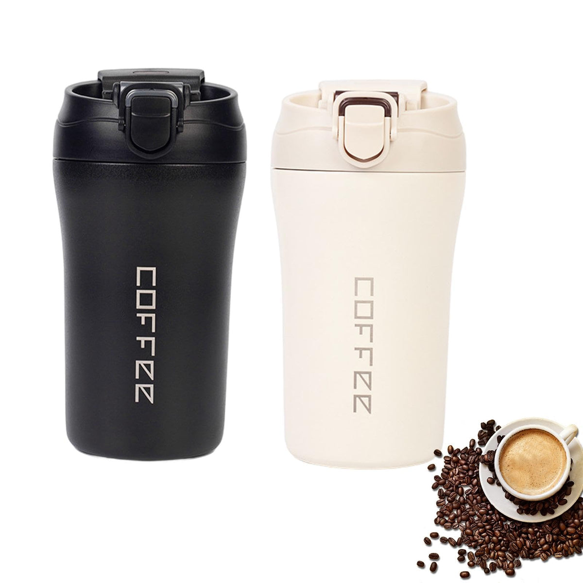 14oz 2 Pack Insulated Stainless Steel Coffee Tumbler Set with Lid and Straw X72511