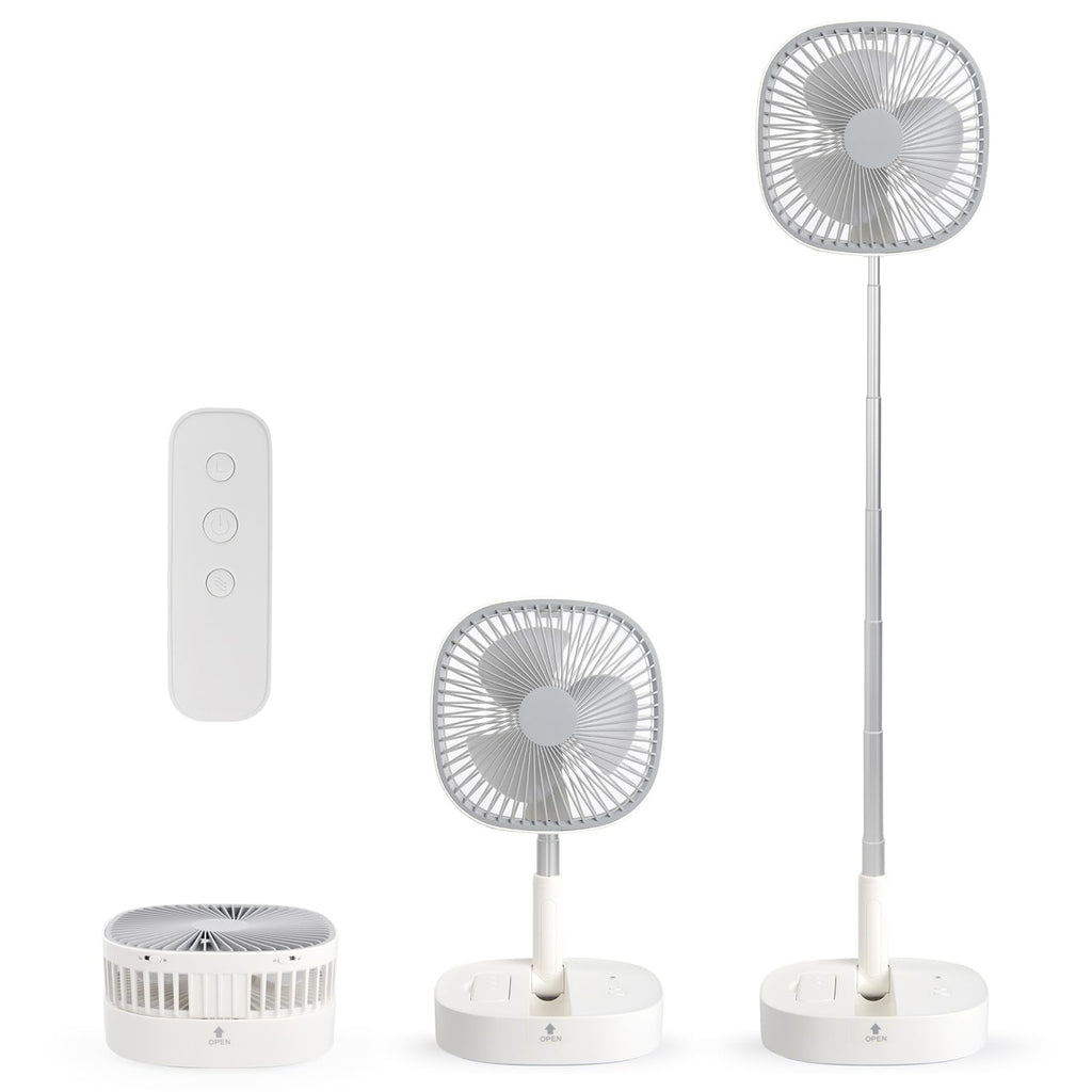 Portable Foldaway Standing Fan 7200Mah Rechargeable Battery Remote Control Telescopic 4 Speed Quiet Timer Gray G802