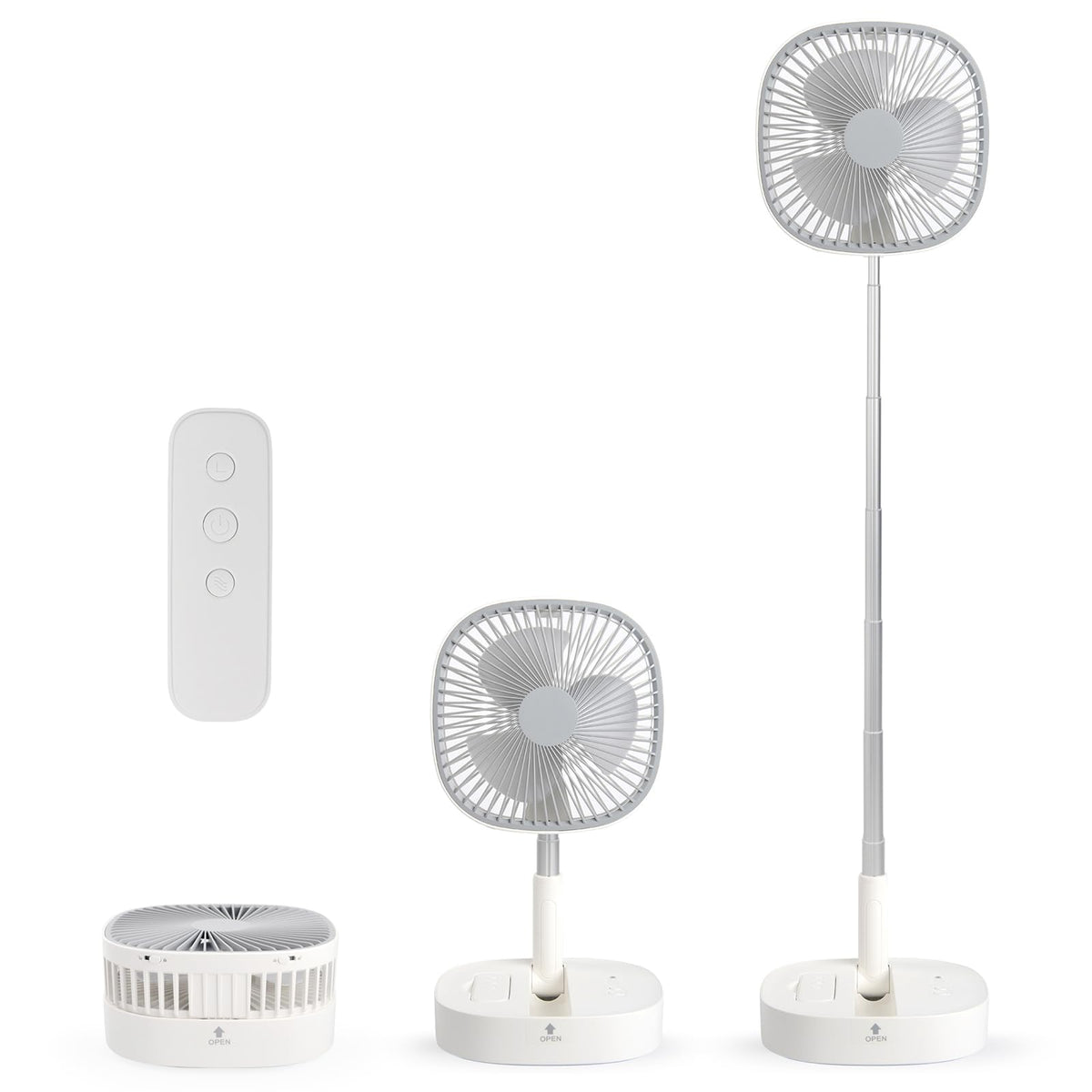 Portable Foldaway Standing Fan 7200Mah Rechargeable Battery Remote Control Telescopic 4 Speed Quiet Timer Gray G802