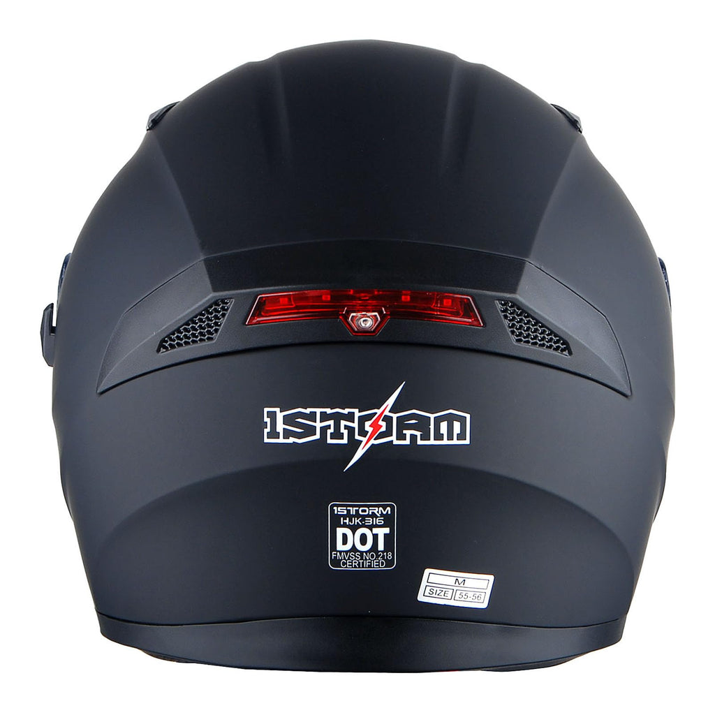 Full Face Motorcycle Helmet with LED Tail Light Matt Black G578