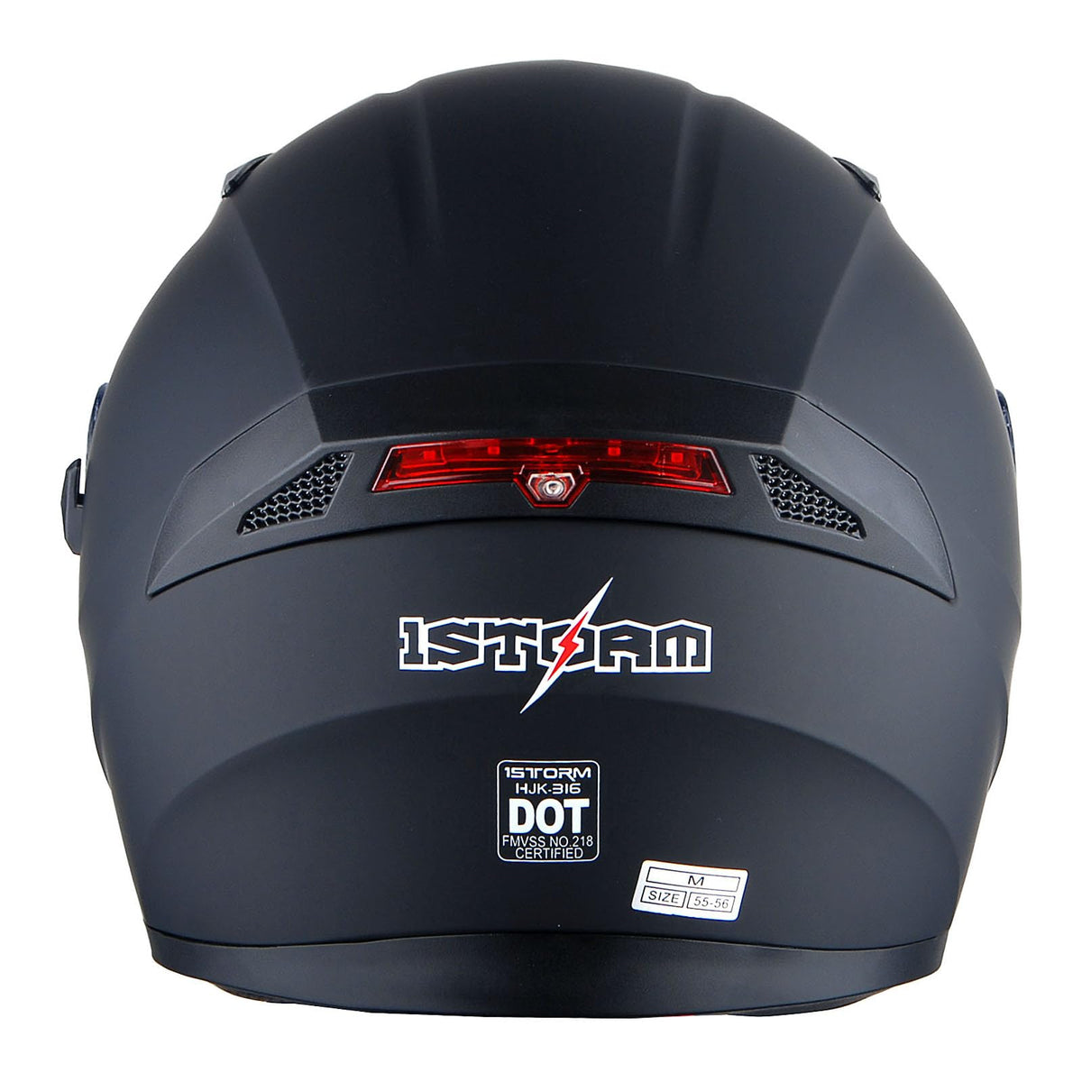 Full Face Motorcycle Helmet with LED Tail Light Matt Black G578