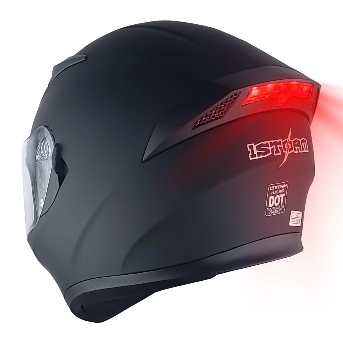 Full Face Motorcycle Helmet with LED Tail Light Matt Black G578
