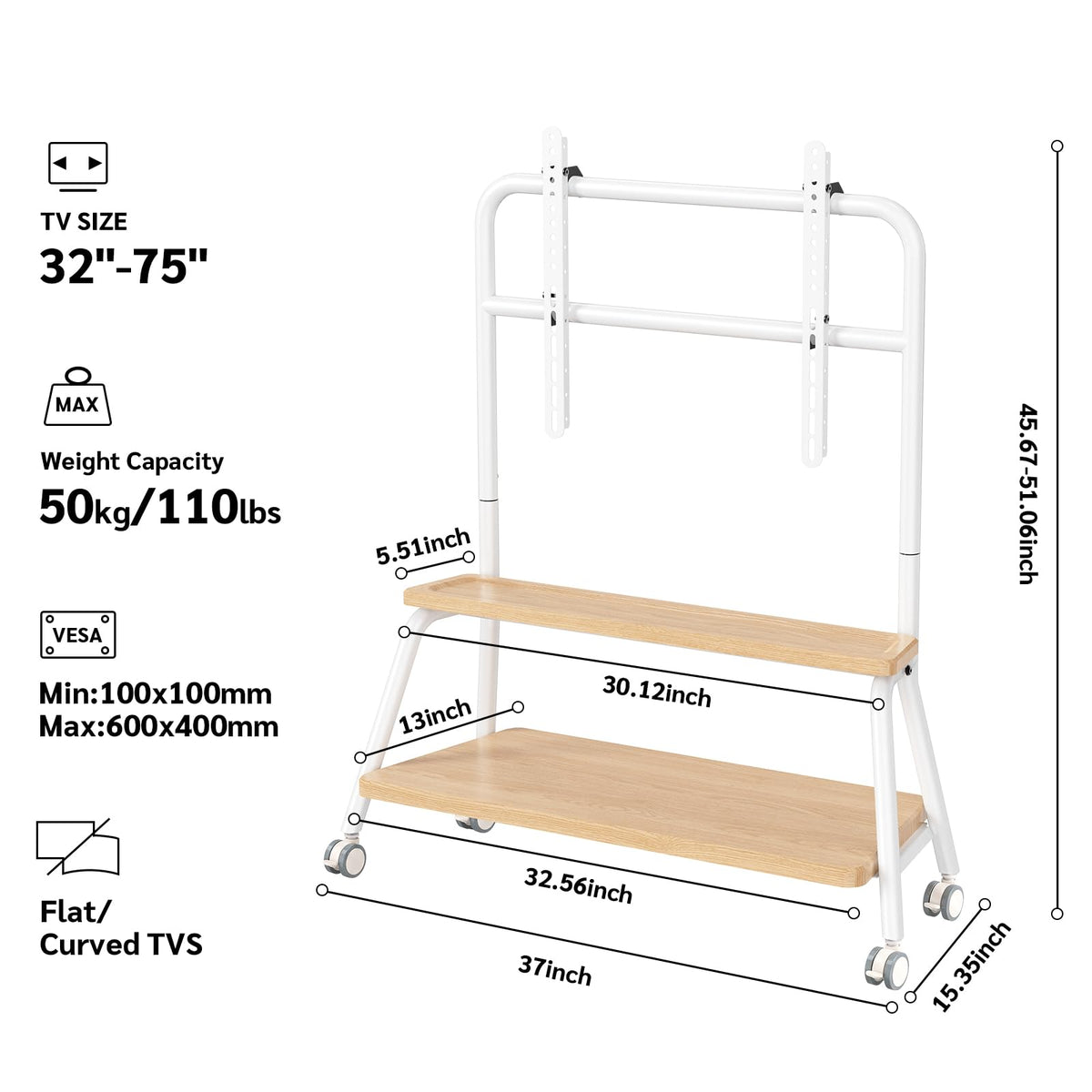 Mobile TV Stand on Wheels for 32-75 Inch TVs L58806