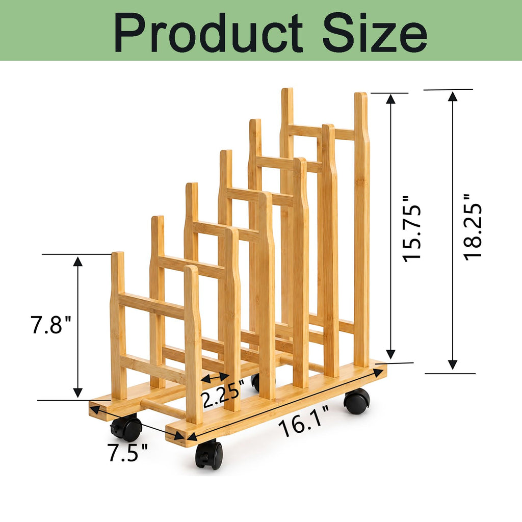 5 Slots Adjustable Bamboo Art Storage Drying Rack with Caster Wheel I97271