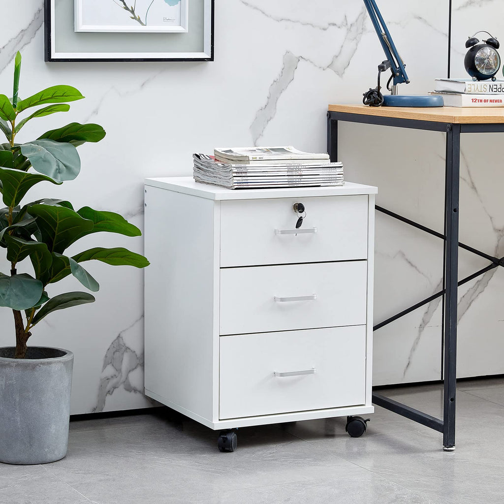 White 3 Drawer Rolling Wood File Cabinet K469817