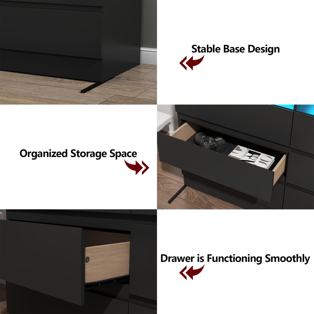Black 9 Drawer Wood Dresser with Power Outlet E4561