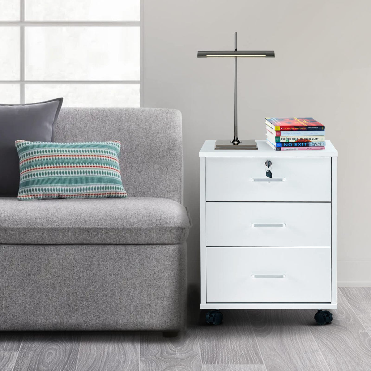 White 3 Drawer Rolling Wood File Cabinet K469817