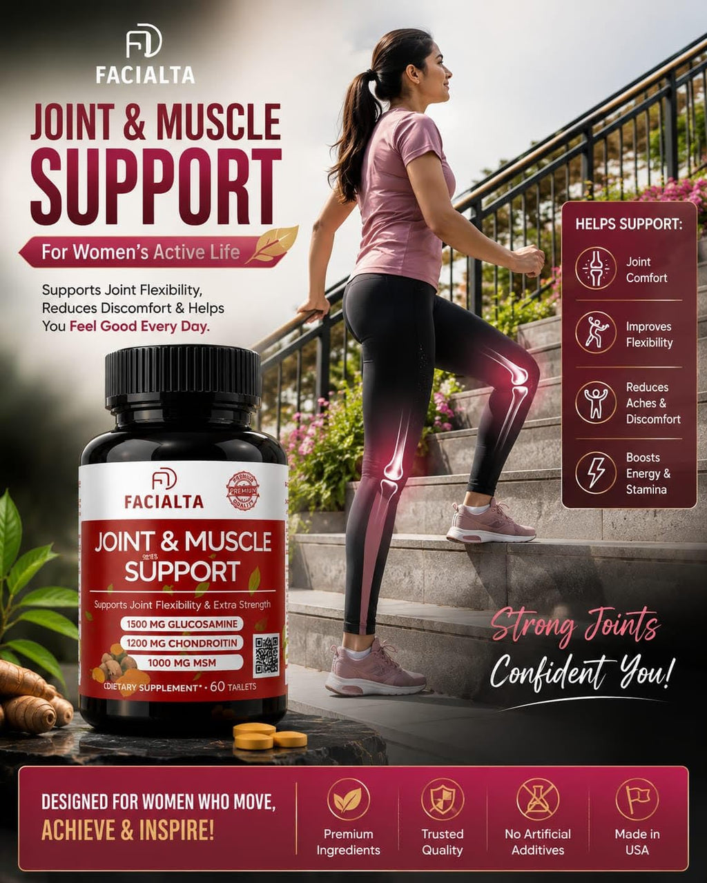 1500mg Glucosamine 1200mg Chondroitin 1000mg MSM 60 Tablets Joint Supplement E61457