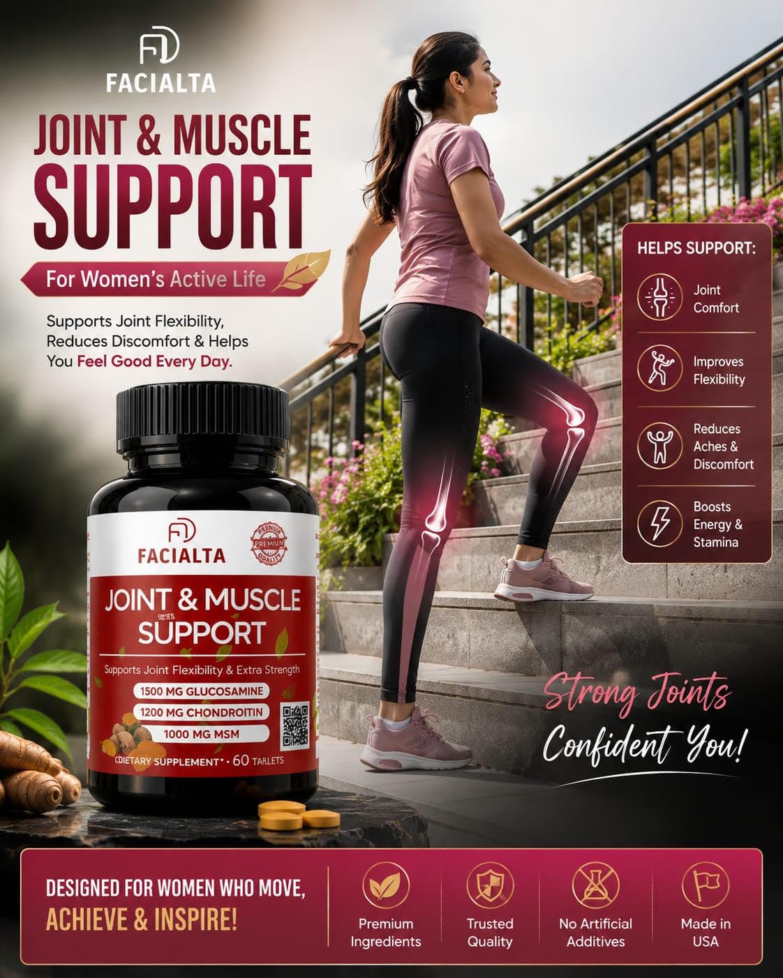 1500mg Glucosamine 1200mg Chondroitin 1000mg MSM 60 Tablets Joint Supplement E61457