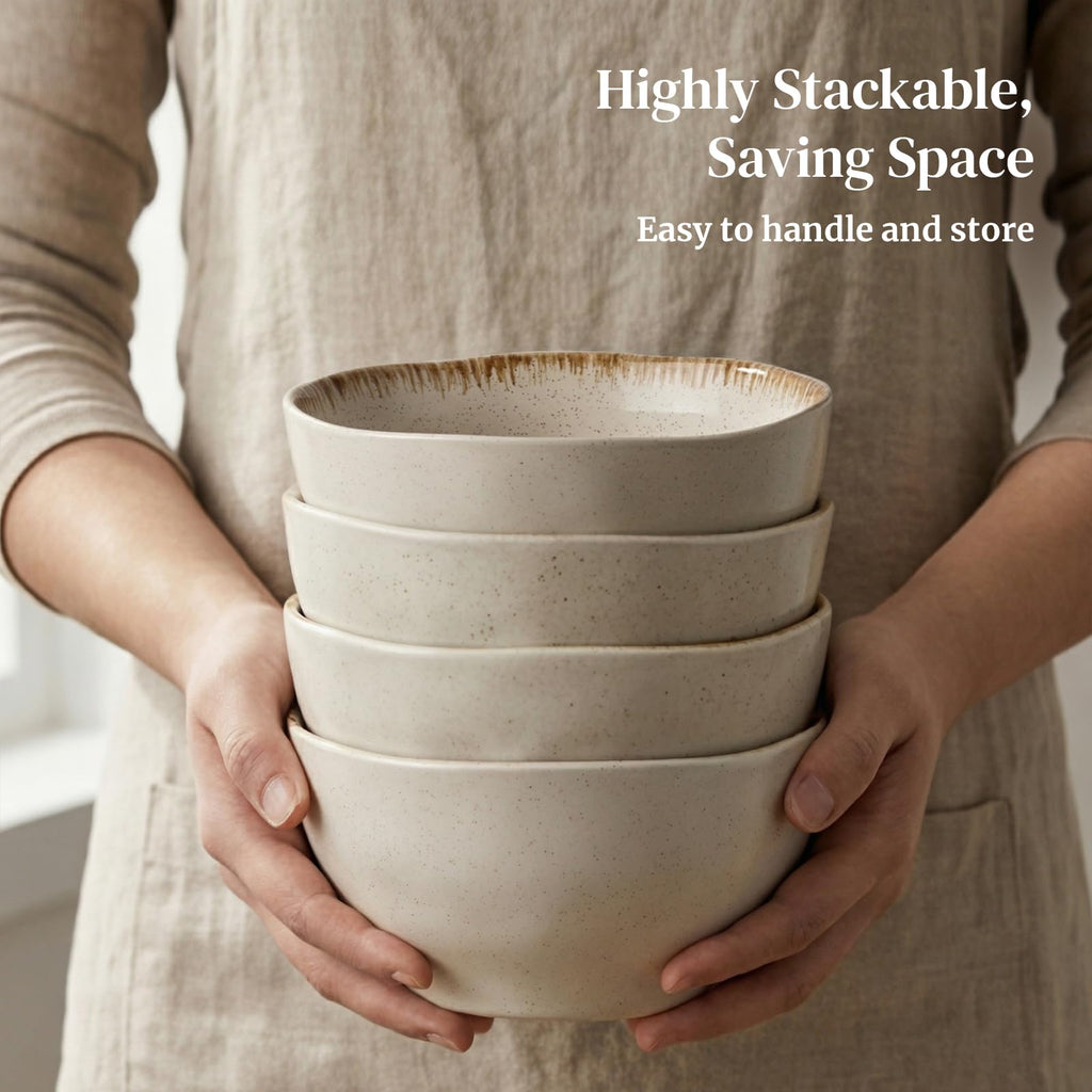 30 OZ Ceramic Soup Bowls Set of 4 Beige D363577