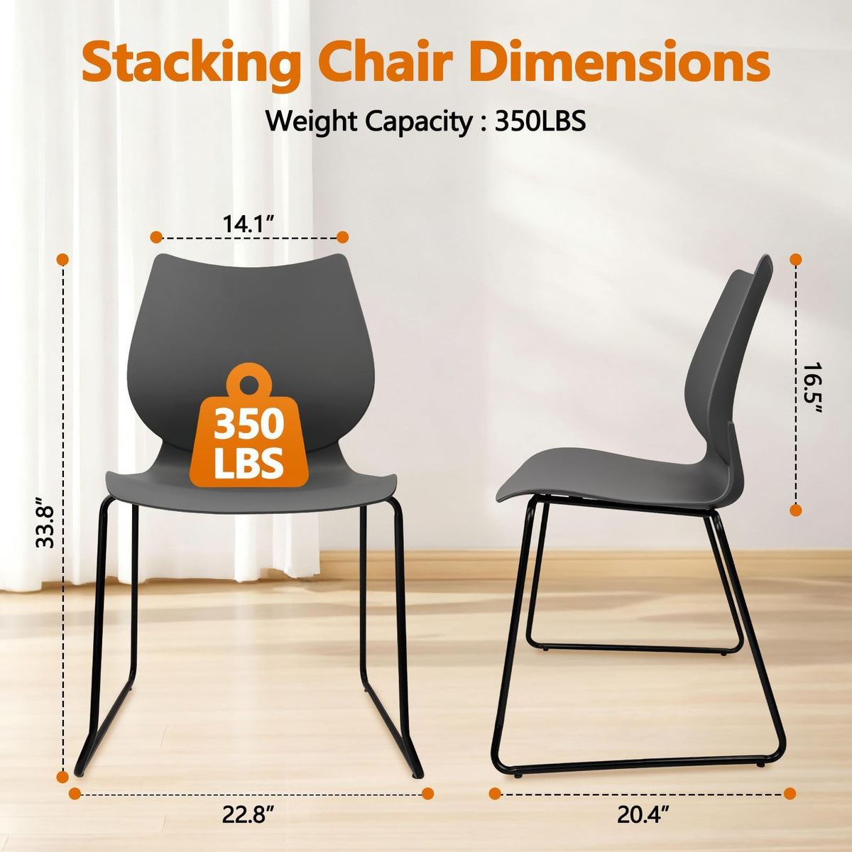 Grey Stacking Chairs with Metal Legs Set of 4 G9937