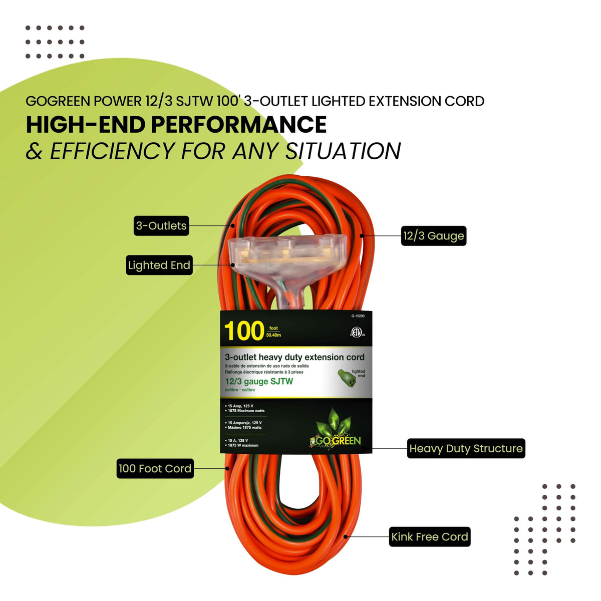 100ft Heavy Duty 3-Outlet Extension Cord O902112