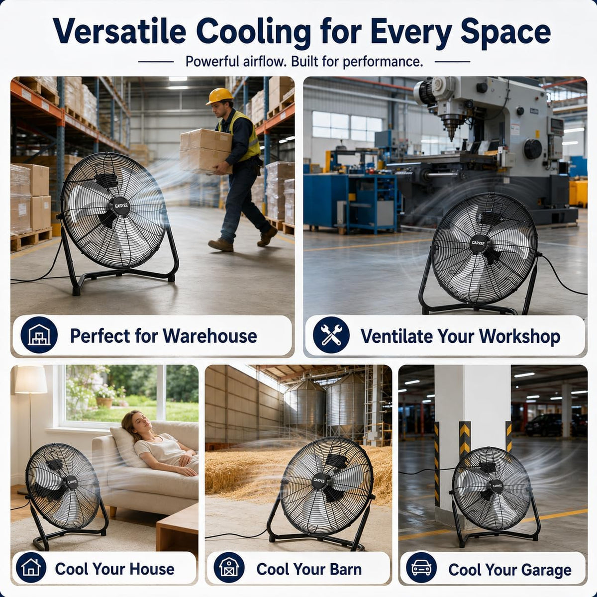 20 Inch Industrial Floor Fan, 3 Speeds, 360° Tilt K54105