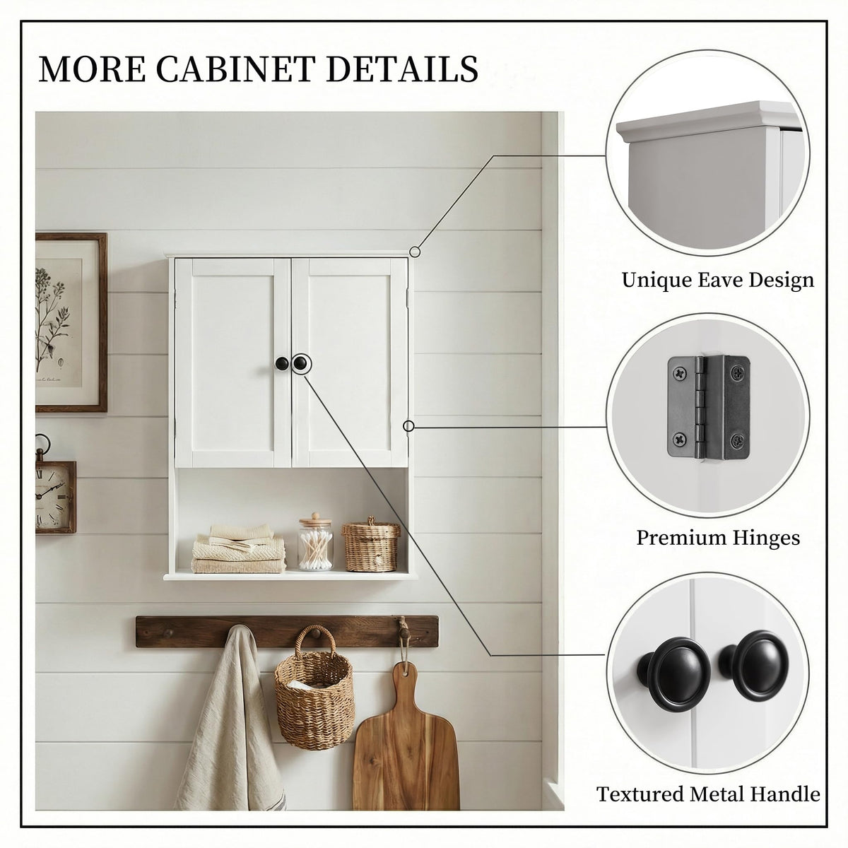 White 30" x 24" Wall Mounted Bathroom Cabinet with Adjustable Shelves A3891