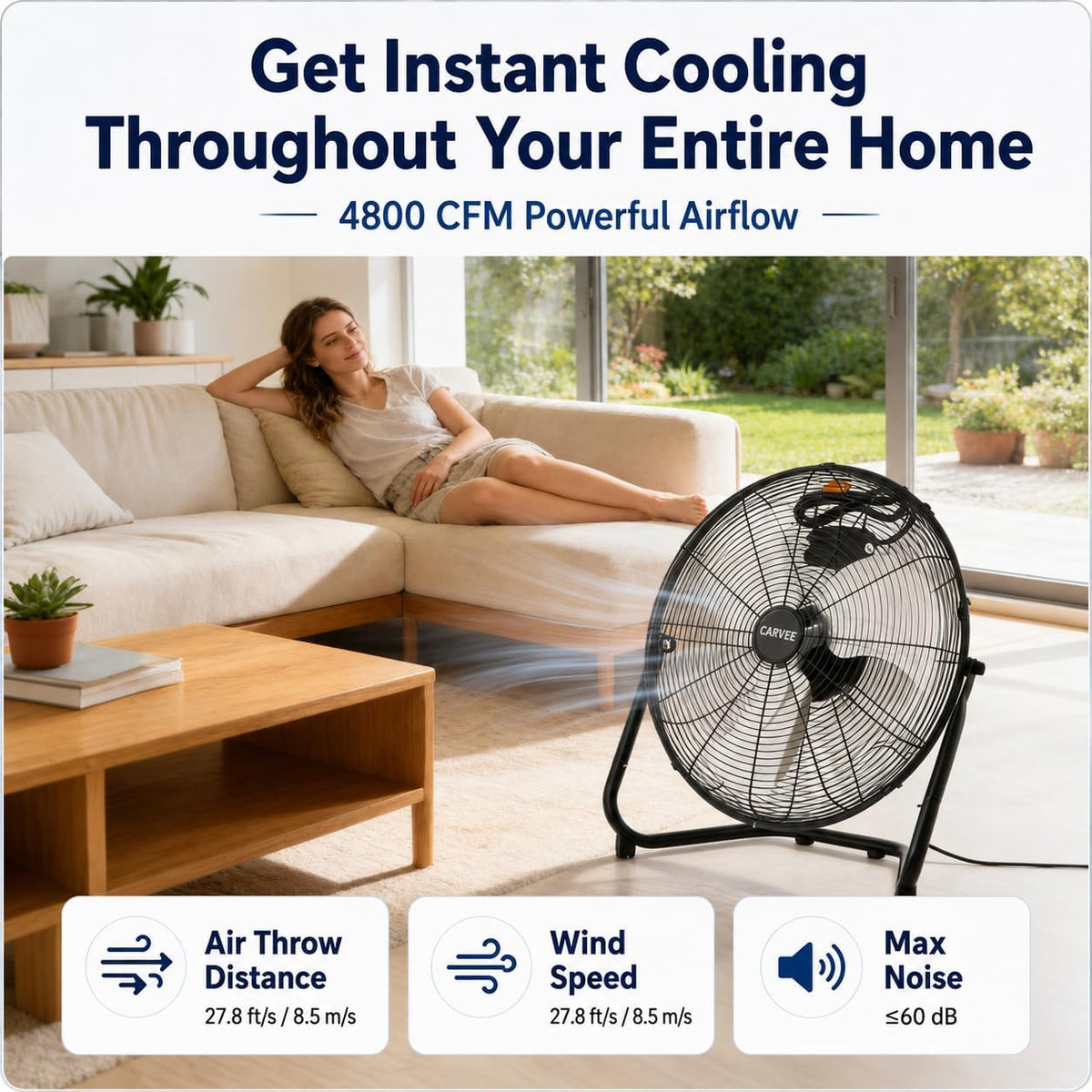 20 Inch Industrial Floor Fan, 3 Speeds, 360° Tilt K54105
