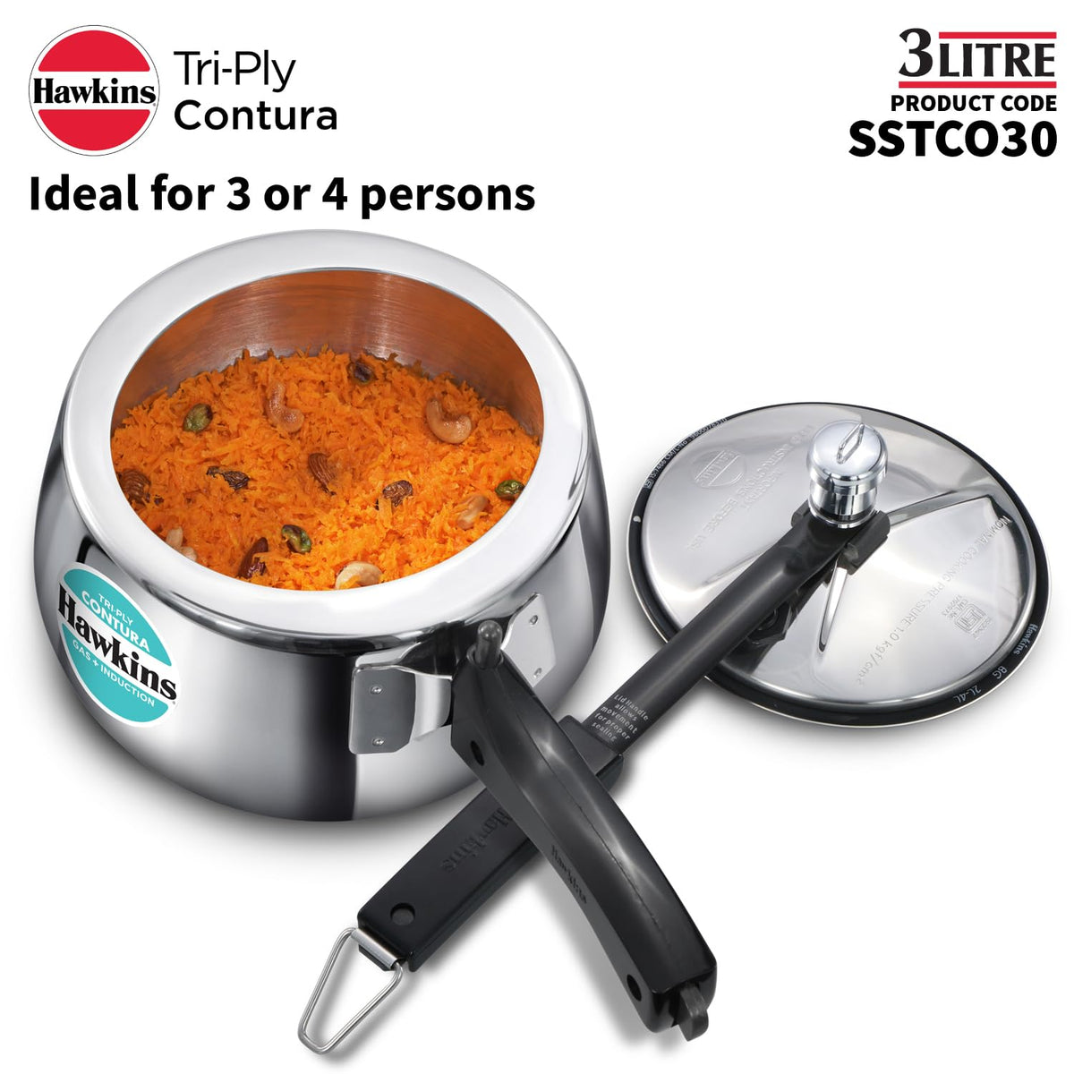 3 Litre Triply Stainless Steel Pressure Cooker E579108