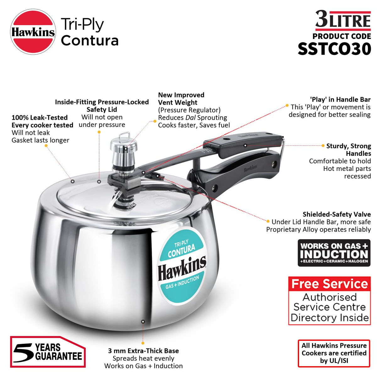 3 Litre Triply Stainless Steel Pressure Cooker E579108