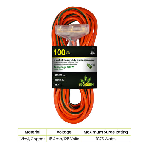 100ft Heavy Duty 3-Outlet Extension Cord O902112