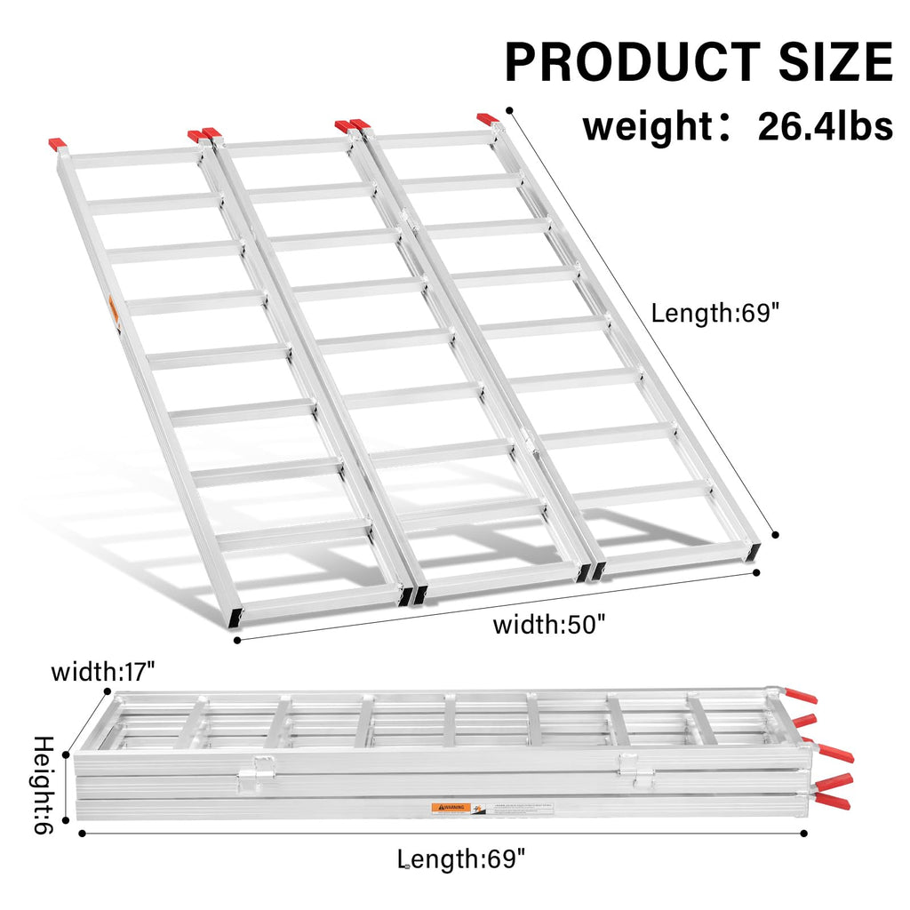 69" L x 50" W Tri-Fold Aluminum ATV Loading Ramp 1500lb Capacity T661397