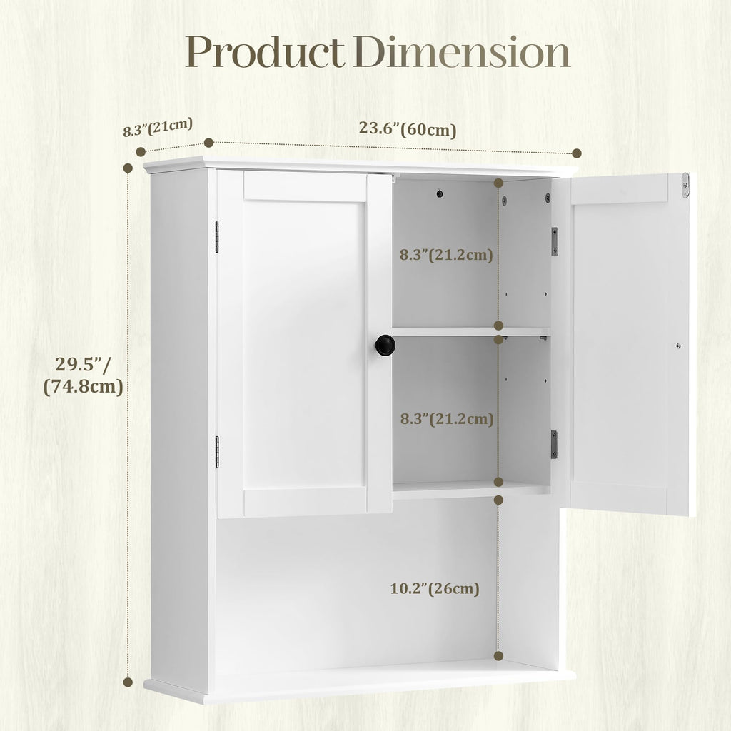 White 30" x 24" Wall Mounted Bathroom Cabinet with Adjustable Shelves A3891