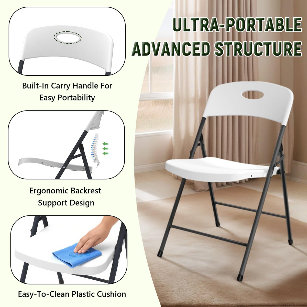 4 Pack Heavy Duty Plastic Folding Chair Y76380