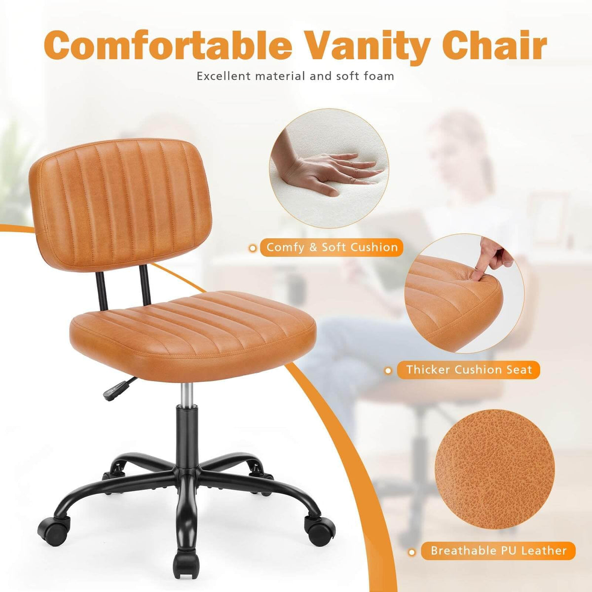 Orange Adjustable Height Swivel Rolling Office Chair U9658