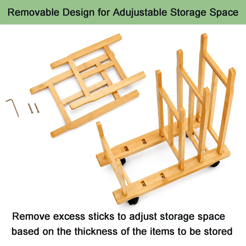 5 Slots Adjustable Bamboo Art Storage Drying Rack with Caster Wheel I97271