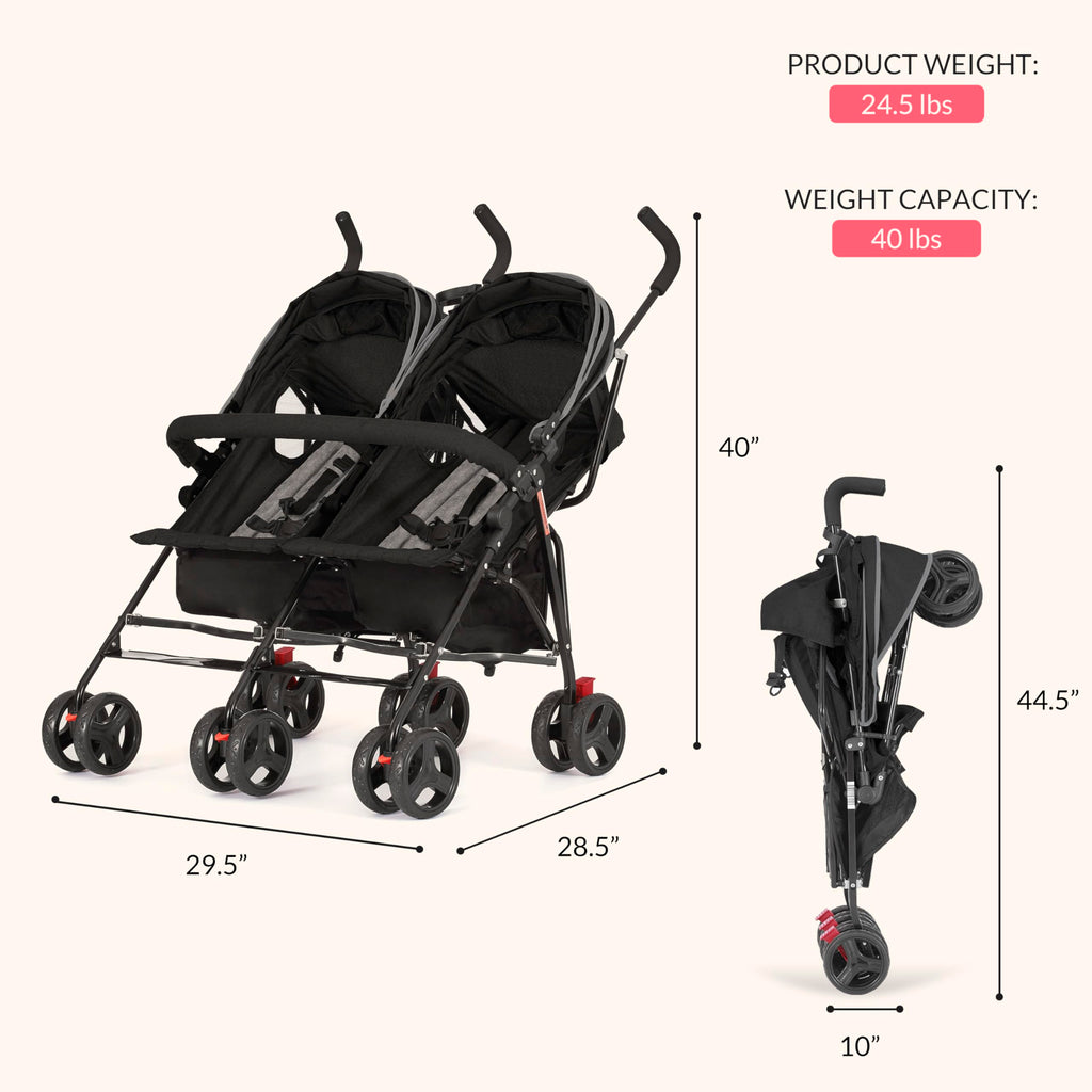 Black Twin Umbrella Toddler Stroller Y460