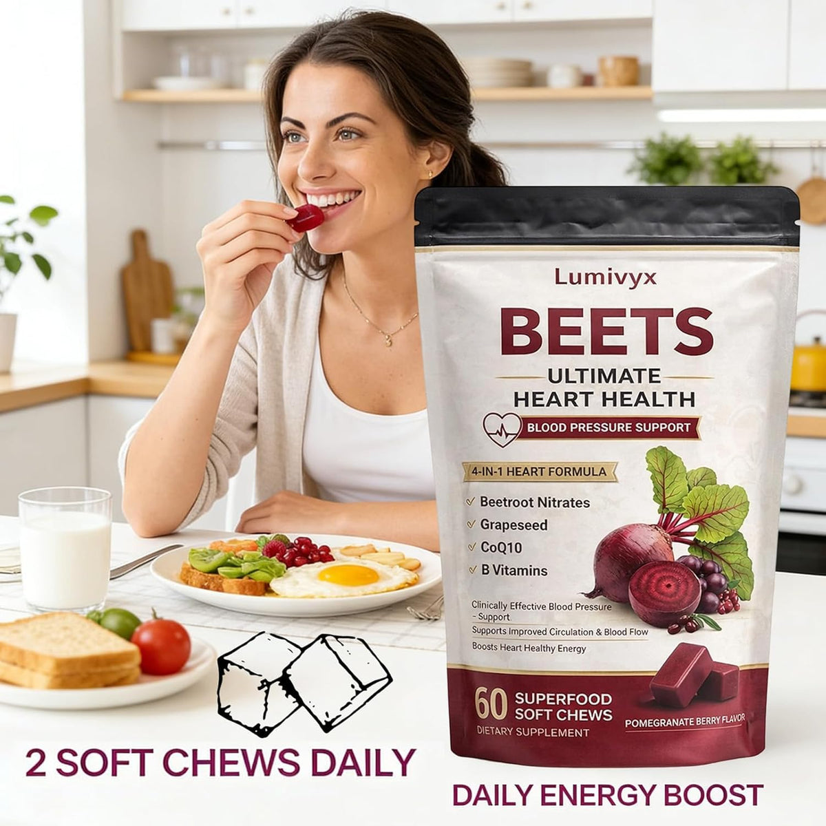 Beet Root Chews, Pomegranate Berry Flavor, 60 Chews C642030