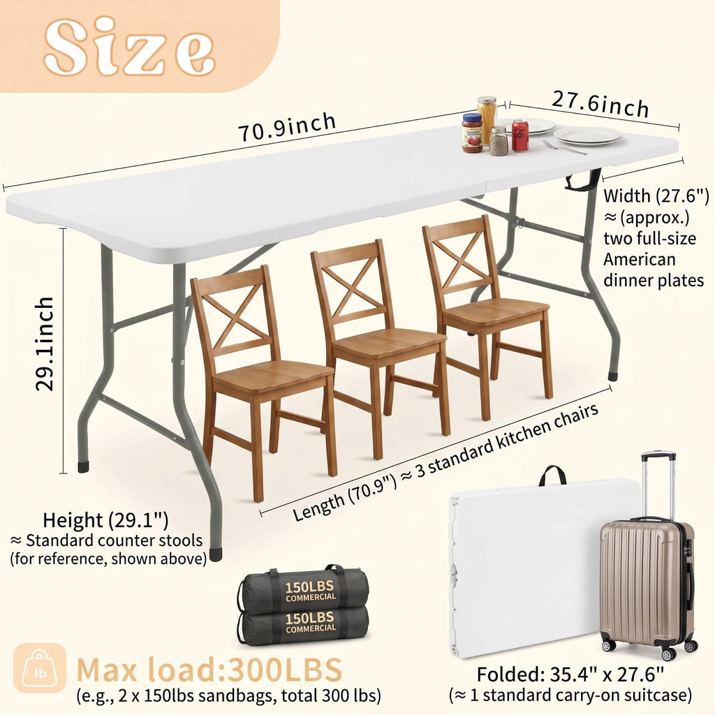 Set of 2 White 6 FT Folding Plastic Table H45412